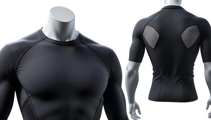 Black Compression Shirt Displayed on Mannequins for Fashion or Sportswear
