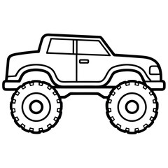 Minimalist Monster Truck Icon – Thin Line Art Design with White Background
