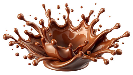 A delicious brown chocolate splash, a sweet cocoa liquid drop melting on transparent background