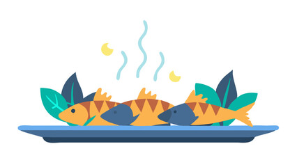 fried fish on a plate, icon