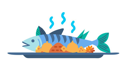 fried fish on a plate, icon