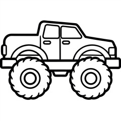 Monochrome Side View of a Monster Truck – Simple Line Art on White Background © Abdur Rahim