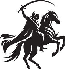 Silhouette of Medieval Warrior on Horse with Sword &ndash; Vector Art	