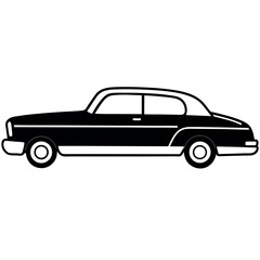 Retro Vintage Vehicle in Outline – Simple Line Art Design for Stock