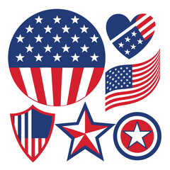 American flags set vector design clipart on white background