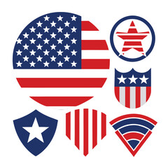 American flags set vector design clipart on white background