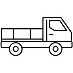 Side View of a Flatbed Truck in Clean Outline – Monochrome Vector Illustration