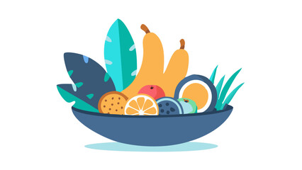 fruits on a plate, bananas, orange, icon