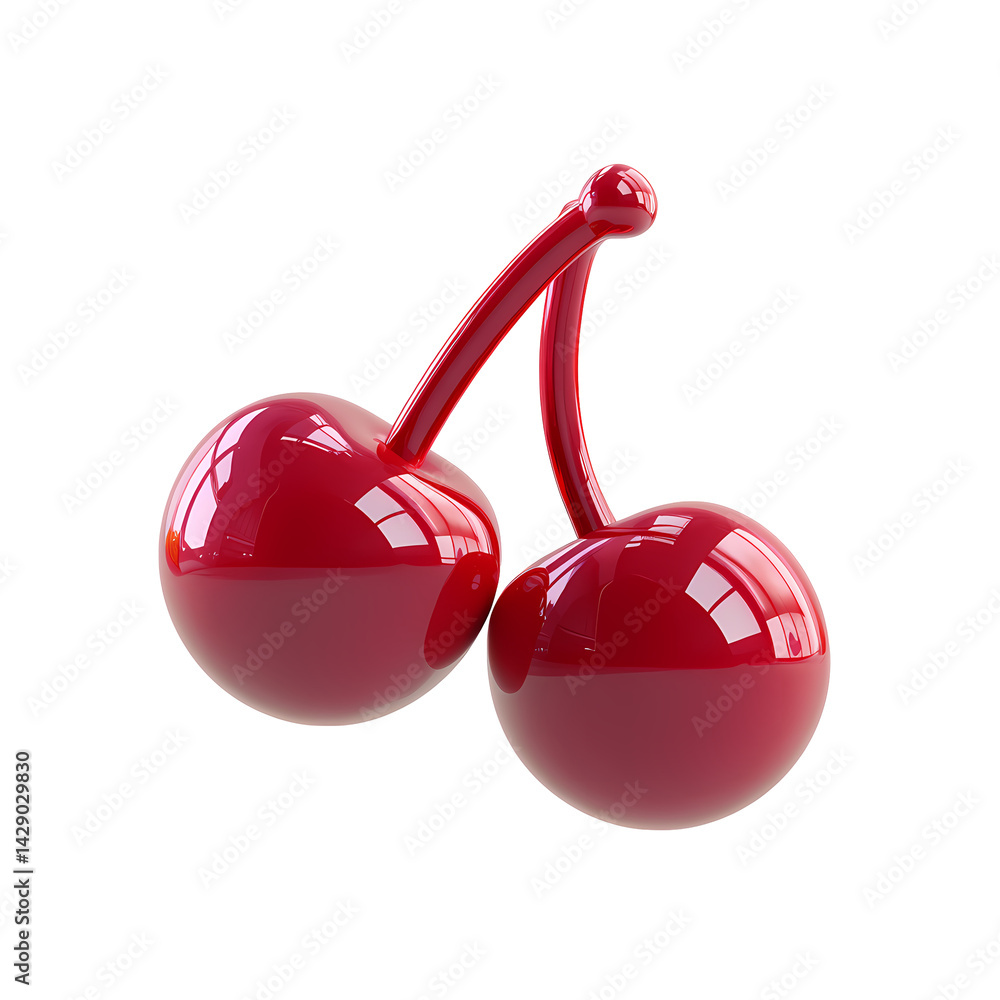Poster two shiny red cherries 3d render isolated on transparent background