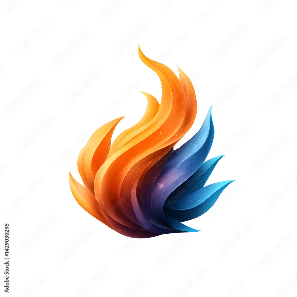 Poster an abstract dynamic showcasing a vibrant flowing flame like shape with smooth gradients and organic 