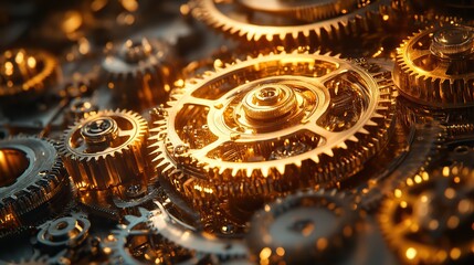 Golden gears turn smoothly within the inner workings of a clock