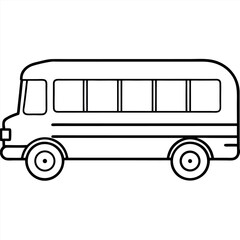Side View of a School Bus in Line Art Style – Monochrome Transport Vector