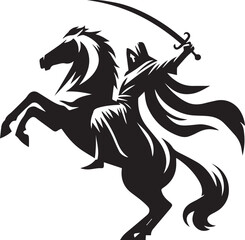 Silhouette of Medieval Warrior on Horse with Sword – Vector Art	