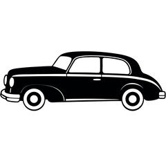 Side View of a Vintage Car in Outline – Classic Vehicle Vector on White Background