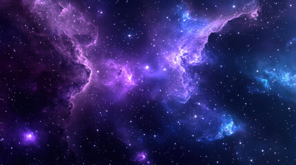 Fototapeta premium A vibrant nebula galaxy, painted with hues of purple and blue, unfolds before us, teeming with cosmic dust clouds and twinkling stars, a testament to the boundless wonders of the universe, captured 
