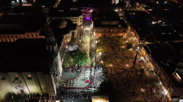Aerial Drone Images of the Procession of Silence Ceremony in Plaza del Carmen, San Luis Potos&iacute;, During Holy Week