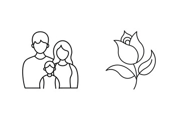 Minimalist Family Portrait With Rose Vector Illustration In Black And White