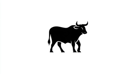 Silhouetted image of a robust bull in profile view.