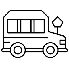  Simple Vector Icon of a School Bus – Black Line Drawing on White Background