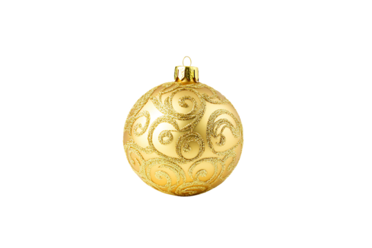 Transparent background of a golden Christmas ornament with intricate swirls and glittery design. - Powered by Adobe