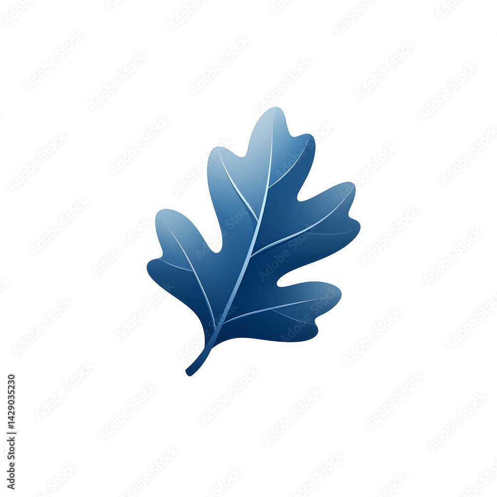 Poster a minimalist and serene image featuring a blue gradient oak leaf with a simple elegant botanical des