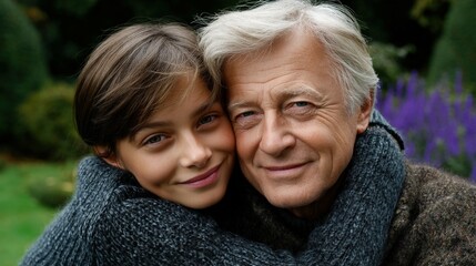 Fototapeta premium Grandparents with grandkids in summer garden