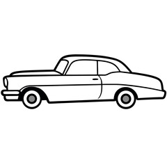 Classic Car Icon in Thin Line Style – Monochrome Vector Illustration