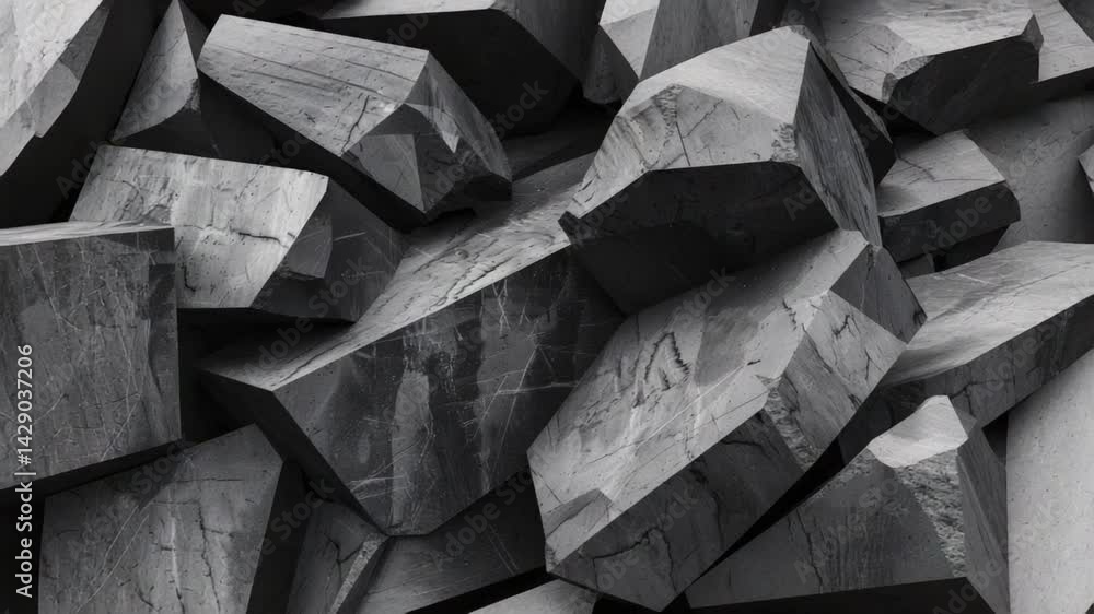 Poster abstract geometric shapes with sharp edges and varied textures in monochromatic shades of grey for a
