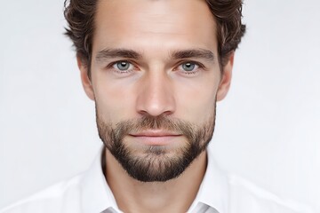 Obraz premium Close-up portrait of a handsome man with a beard and blue eyes.