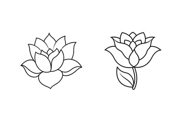 Elegant Lotus Flower Line Art Illustrations Floral Design Elements Isolated