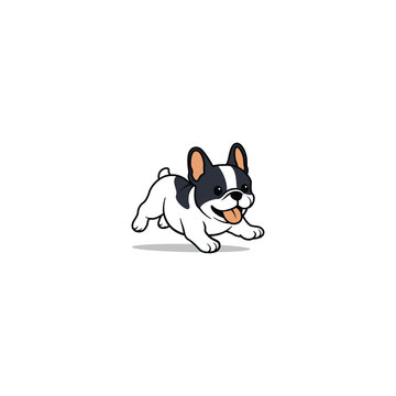 Naklejki Cute french bulldog white and black color running cartoon, vector illustration