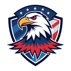 Obraz premium American bald eagle, a symbol of USA's freedom, flies with the American flag.