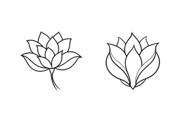 Two Lotus Flower Line Art Designs Isolated On White Background Artistic Renditions