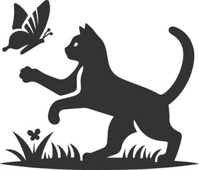 Playful cat vector silhouette