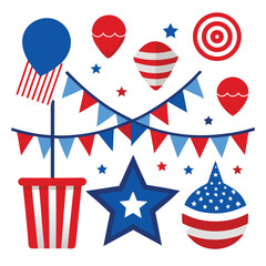 Obraz premium American red white and blue decorations set vector design clipart on white background