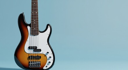 Obraz premium 爽やか青背景、サンバーストベースギター輝く