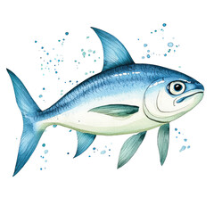 Fototapeta premium Isolated Gouache Illustration of an Anchovy Swimming in Clear Water with Bubbles