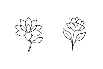 Obraz premium Two Simple Lotus Flowers Vector Outline Illustration On White Background