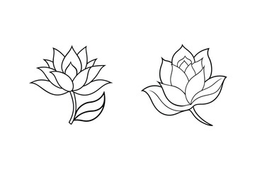 Two Lotus Flower Illustrations In Black And White Simple Line Art Style