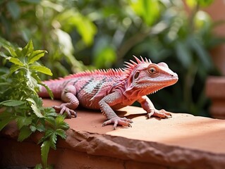 Fototapeta premium Vibrant Pink Lizard Resting on a Sunlit Stone