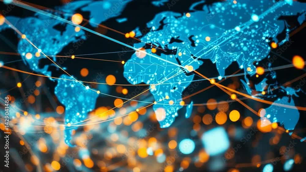 Poster electronic signals weaving through a global network a tapestry of tech connectivity 4k