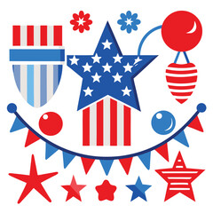 Obraz premium American red white and blue decorations set vector design clipart on white background