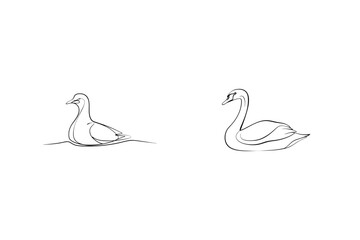 Elegant Swan Silhouette Illustration Two Beautiful Swans In Simple Outline Style