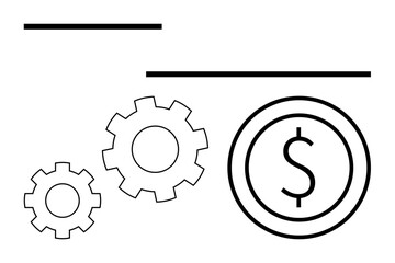 Gears and a dollar sign represent concepts of finance, productivity, and synergy. Ideal for business, banking, investment, automation, operations, economics and a simple landing page