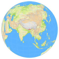 View of the earth from space showing the location of Bhutan