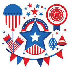 Obraz premium American red white and blue decorations set vector design clipart on white background