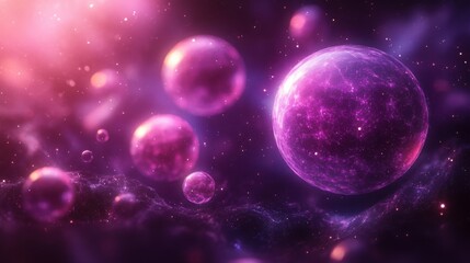 Naklejka premium Glowing Purple Nebula with Celestial Bodies Cosmic Background Space Art Abstract Galaxy