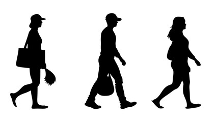 Obraz premium set of people walking silhouette vector on white background
