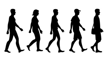 Obraz premium set of people walking silhouette vector on white background