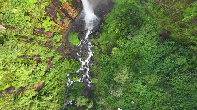 Waterfall and Mt Semeru in the background